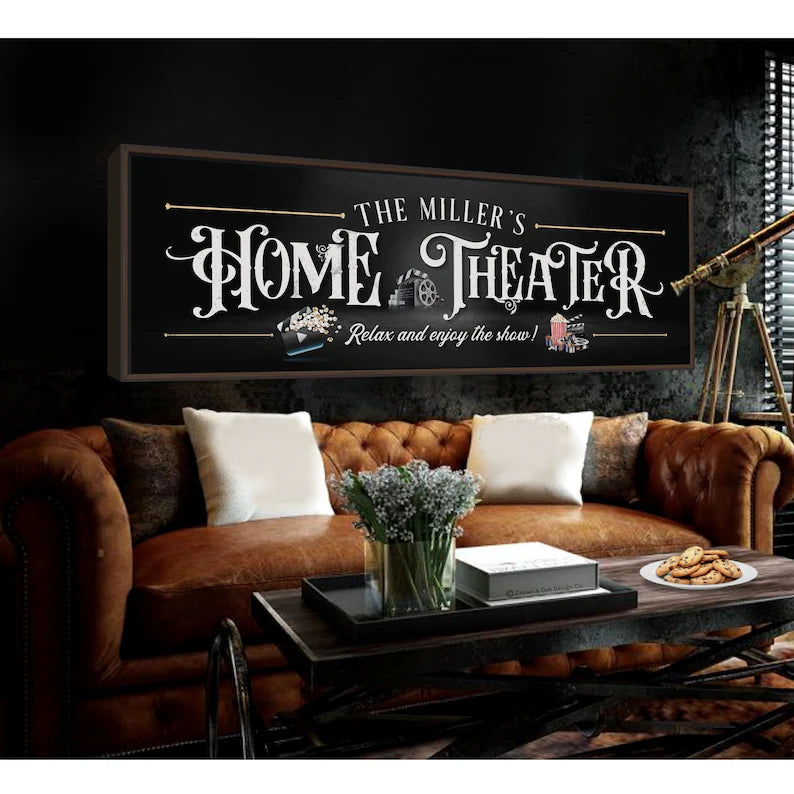 Home Theater Sign Personalized Movie Room Decor Theater Room Signs Home Theatre Cinema Sign Family Name Wall Art Lower Level Wall Decor